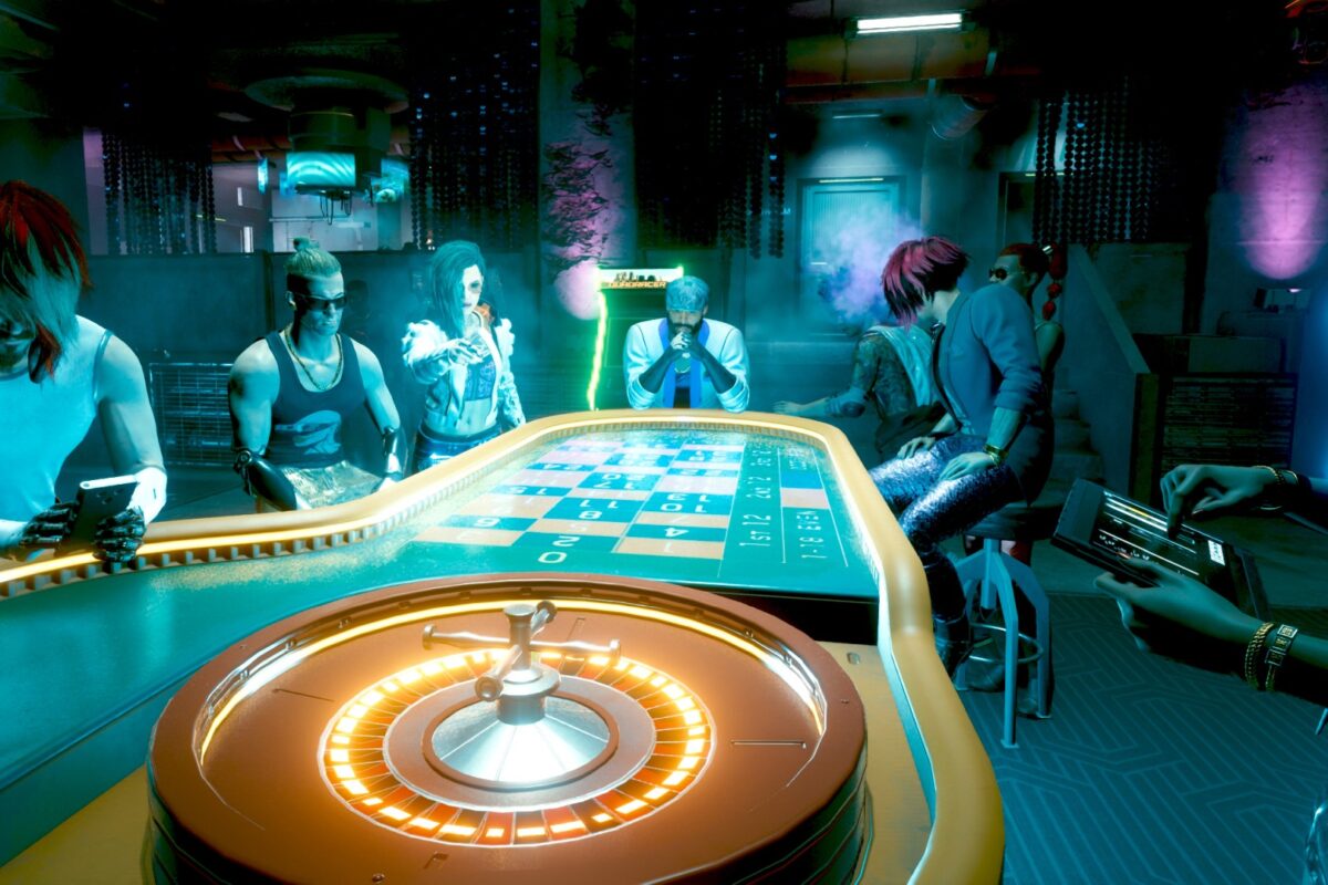 Roulettespiel im Club. Screenshot aus dem Spiel Cyberpunk 2077 im Blog von Nastja der Mox.
