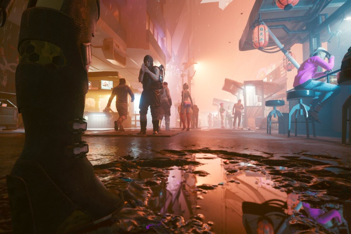Markt von Night City. Screenshot aus dem Spiel Cyberpunk 2077 im Blog von Nastja der Mox.