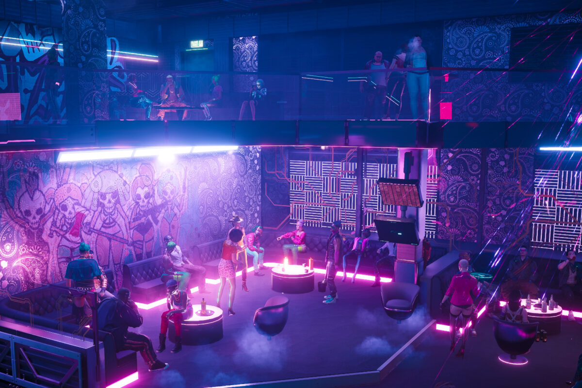 Blick in den Nachtclub Lizzie. Screenshot aus dem Spiel Cyberpunk 2077.
