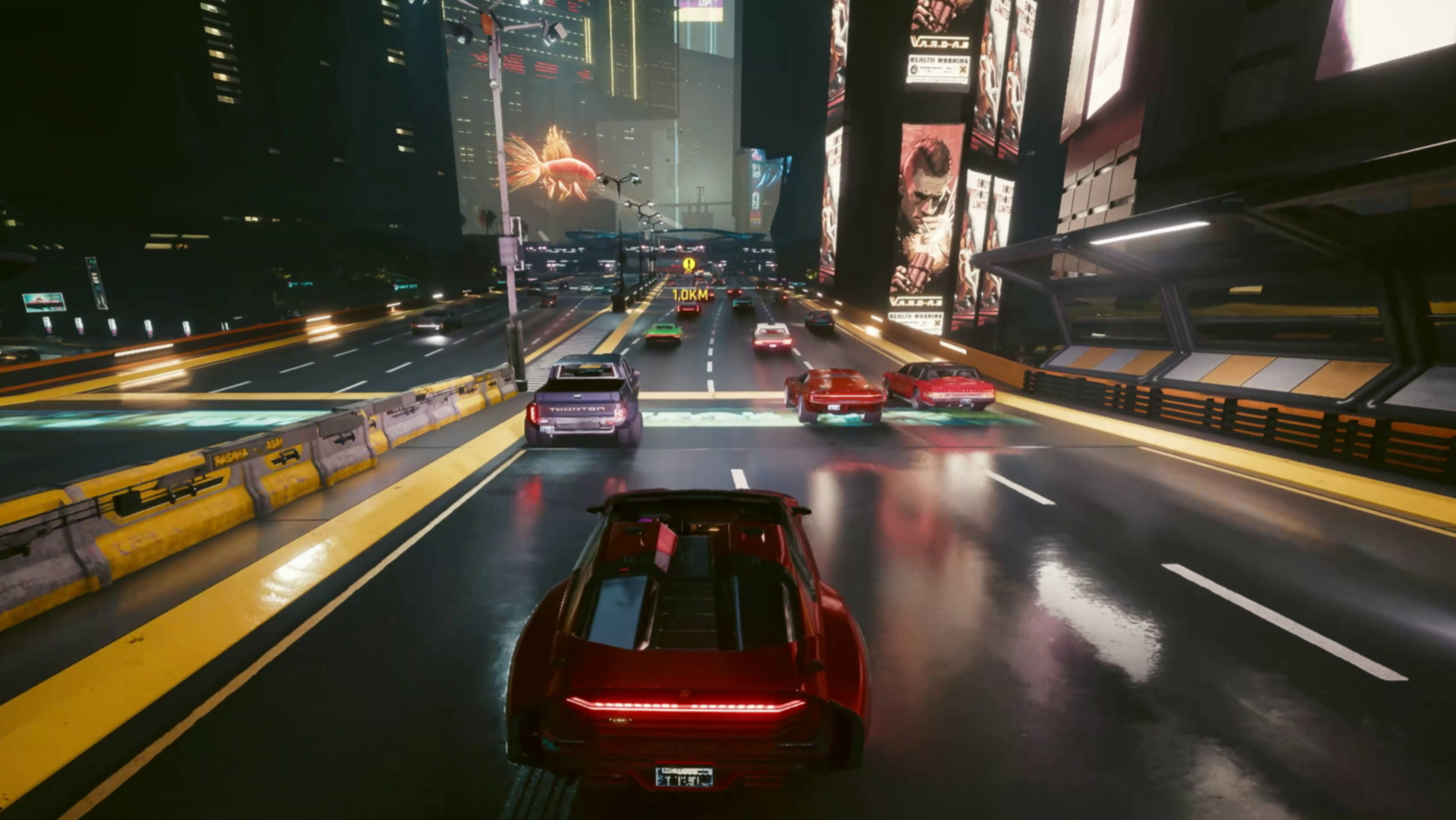 Im Auto durch Night City. Screenshot aus dem Spiel Cyberpunk 2077