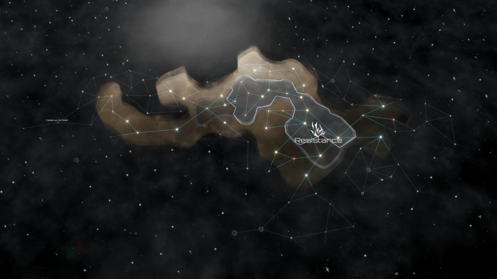 Screenshot aus dem Spiel Stellaris. Galaxiskarte nach dem ersten 20 Jahren.