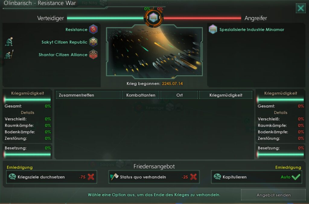 Kriegserklärung. Screenshot aus dem Spiel Stellaris