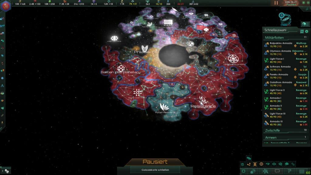 Reichsübersicht. Screenshot aus dem Spiel Stellaris.